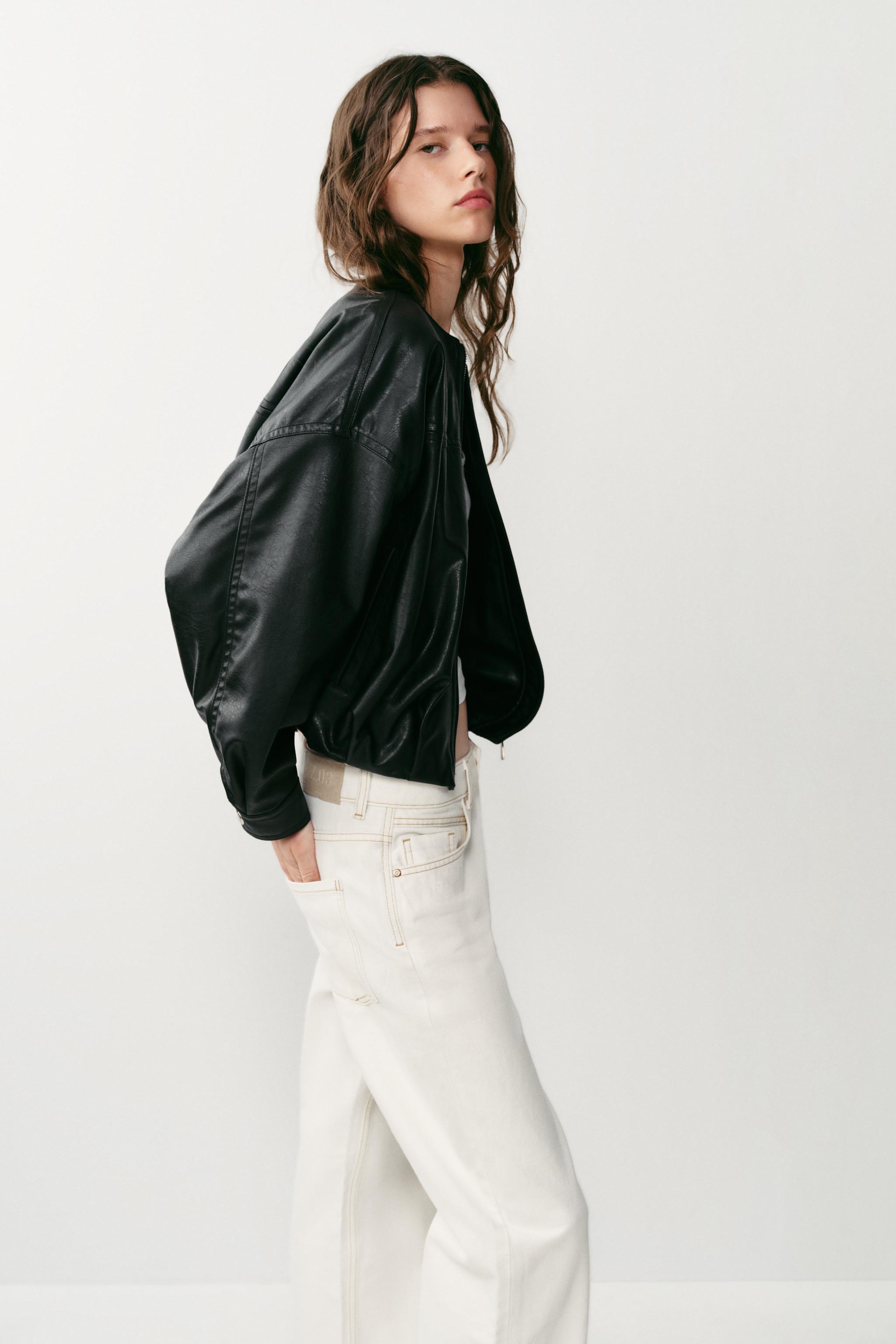 FAUX LEATHER BALLOON BOMBER JACKET